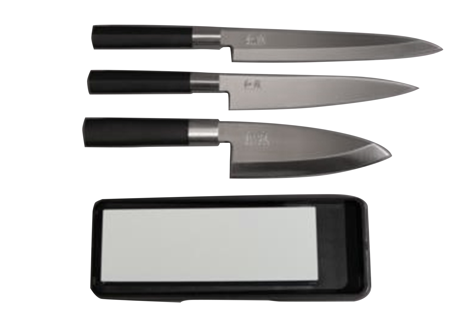 Set de 3 couteaux japonais Kai Wasabi Black - 3 couteaux japonais pour poisson + pierre à aiguiser