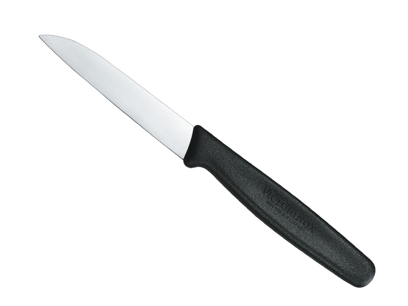 Couteau office Victorinox, lame 8 cm inox pointe rabattue, manche polypropylène noir.