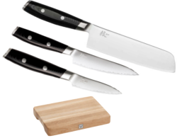 SET 3 COUTEAUX DE CUISINE JAPONAIS YAXELL MON "FORME VEGAN" PLANCHE