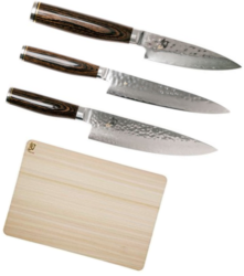 Set de 3 couteaux japonais Kai Shun Premier "Forme européenne" et planche