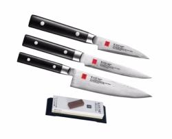 SET 3 COUTEAUX DE CUISINE JAPONAIS KASUMI STANDARD "FORME EUROPÉENNE" ET PIERRE