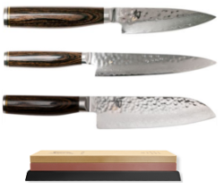 SET DE 3 COUTEAUX JAPONAIS KAI SHUN PREMIER "FORME JAPONAISE" ET PIERRE