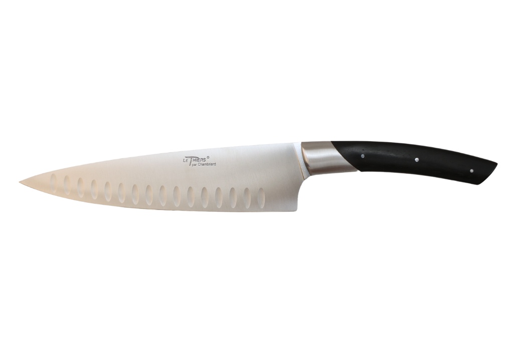 Couteau de cuisine coutellerie Chambriard "Les grands gourmets" - Couteau de chef 20 cm lame alvéolée ébène
