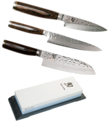 SET DE 3 COUTEAUX DE CUISINE JAPONAIS KAI SHUN PREMIER "FORME JAPONAISE" ET PIERRE