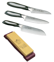 SET DE 3 COUTEAUX DE CUISINE JAPONAIS TOJIRO FLASH "FORME JAPONAISE" ET PIERRE