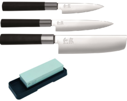 SET 3 COUTEAUX DE CUISINE JAPONAIS KAI WASABI BLACK "FORME VEGAN" PIERRE