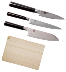Set de 3 couteaux japonais Kai Shun Classic damas forme japonaise + Planche à découper Kai