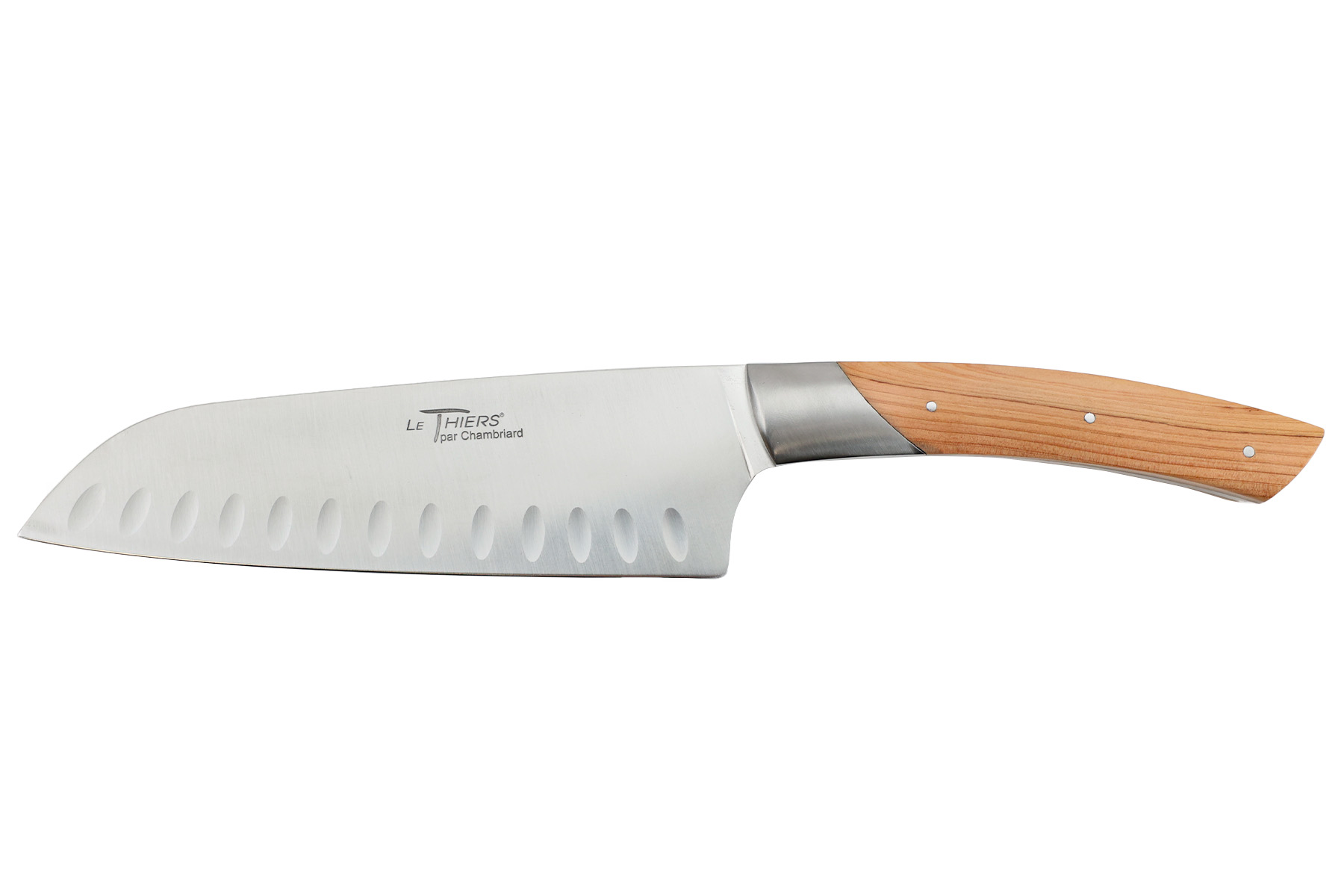 Couteau de cuisine coutellerie Chambriard "Les grands gourmets" - Couteau santoku 20 cm lame alvéolée genévrier