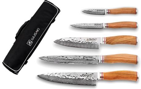 MALLETTE DE CINQ COUTEAUX DE CUISINE WUSAKI DAMAS VG10