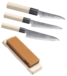 SET DE 3 COUTEAUX DE CUISINE JAPONAIS TOJIRO SHIPPU "FORME EUROPÉENNE" ET PIERRE