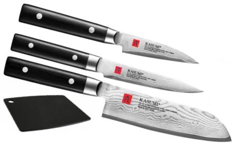 SET 3 COUTEAUX JAPONAIS KASUMI DAMAS "FORME JAPONAISE" ET PLANCHE