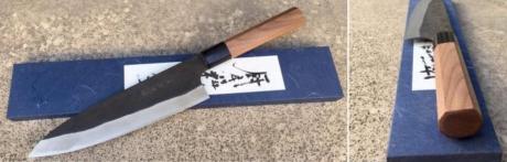 Couteau japonais artisanal Shiro Kamo brut de forge - Couteau de chef 21 cm