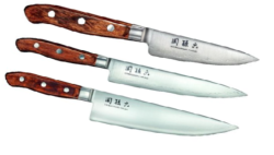 SET DE 3 COUTEAUX DE CUISINE JAPONAIS KAI SEKI MAGOROKU VINTAGE "FORME EUROPÉENNE"