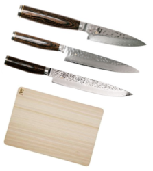 SET DE 3 COUTEAUX DE CUISINE JAPONAIS KAI SHUN PREMIER "SPÉCIAL POISSON" ET PLANCHE