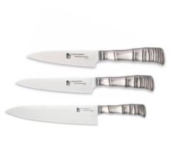 SET 3 COUTEAUX JAPONAIS TAMAHAGANE GAMME BAMBOO 3PLY "FORME EUROPÉENNE"