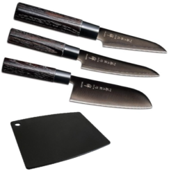 Set de 3 couteaux japonais Zen Black Tojiro forme japonaise + Planche à découper