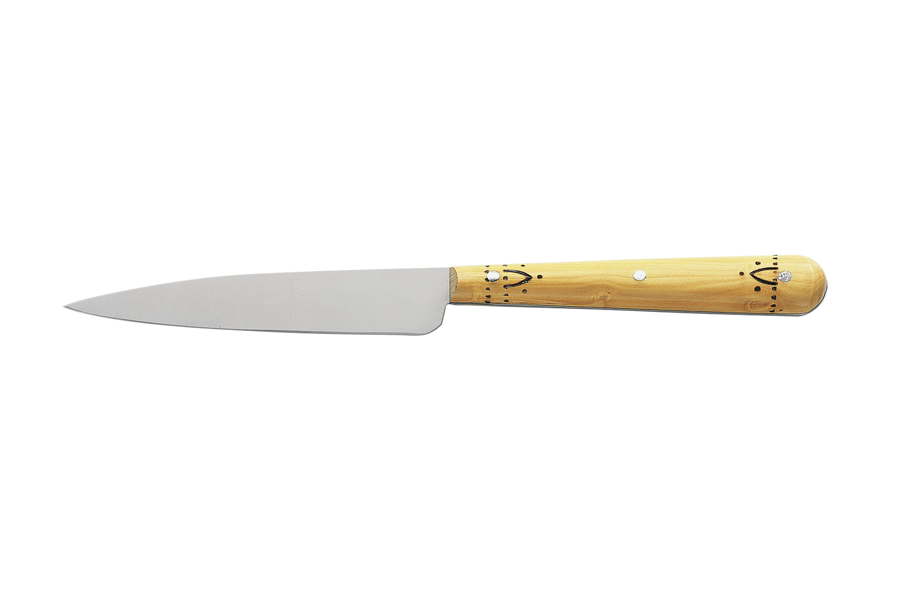 Coffret de 6 couteaux de table Nontron forme office lame 10 cm  - manche rond en buis pyrogravé