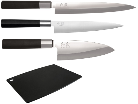 Set de 3 couteaux japonais Kai Wasabi Black "spécial poisson" et planche