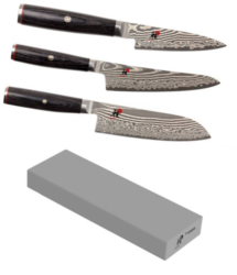 Set de 3 couteaux japonais Miyabi 5000FCD forme japonaise + pierre à aiguiser Miyabi